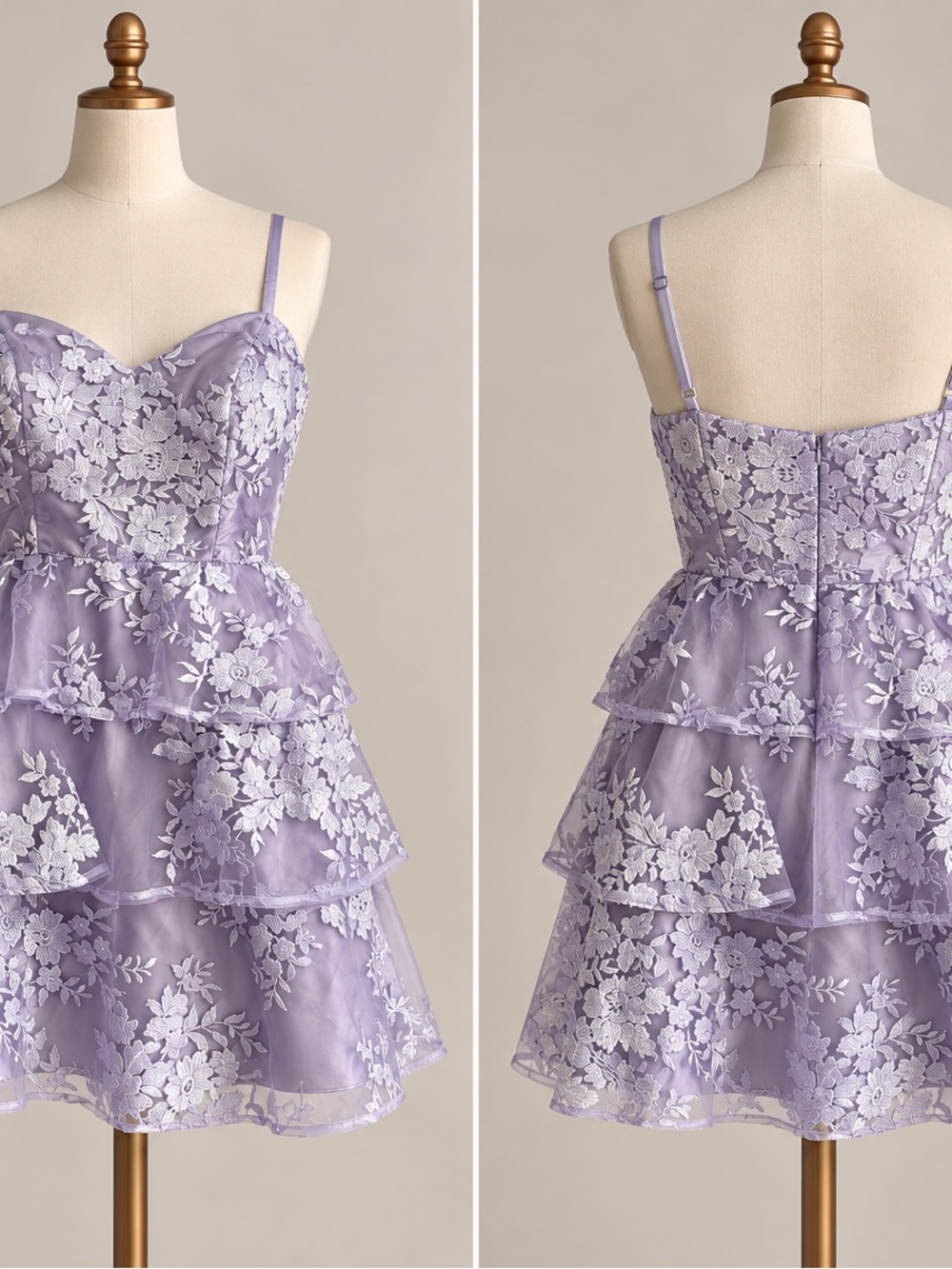BCX Lavender Floral Tiered Spaghetti-Strap Dress